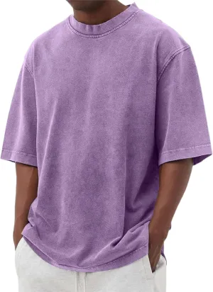 Men's Vintage Oversized Short Sleeve Shirts Summer Casual Crew Neck T-Shirt Distressed Washed Tops
