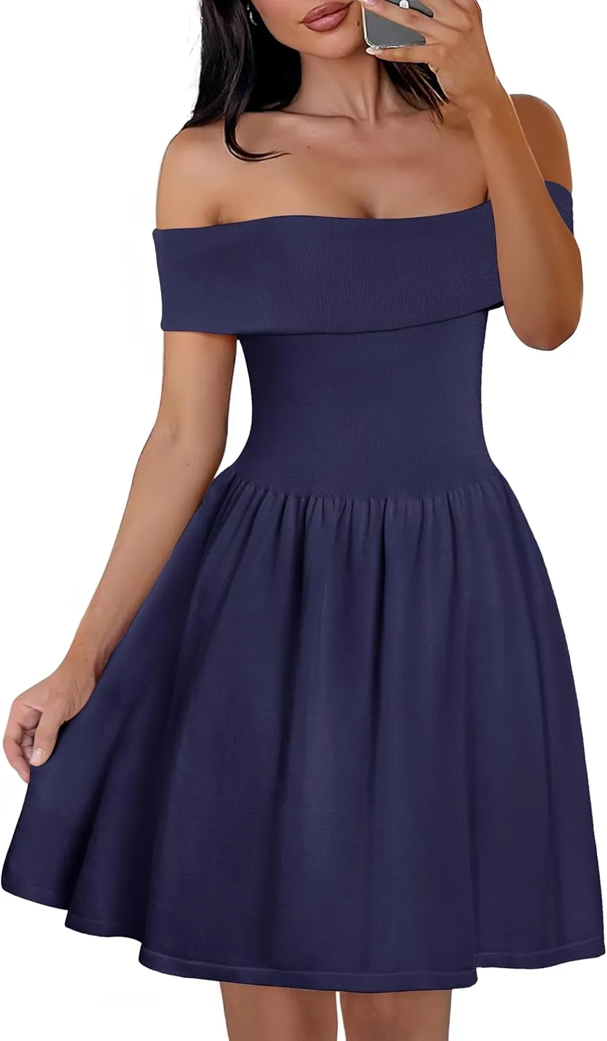 MEROKEETY Women's Summer Off Shoulder Mini Dresses 2025 Ruffle A Line Cocktail Party Knit Dress