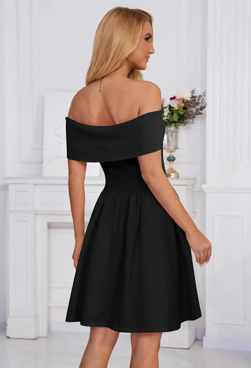 MEROKEETY Women's Summer Off Shoulder Mini Dresses 2025 Ruffle A Line Cocktail Party Knit Dress