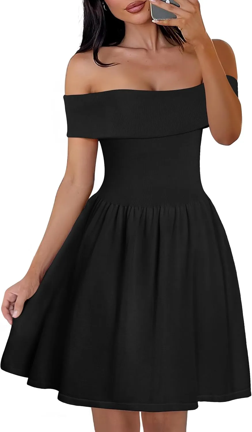 MEROKEETY Women's Summer Off Shoulder Mini Dresses 2025 Ruffle A Line Cocktail Party Knit Dress