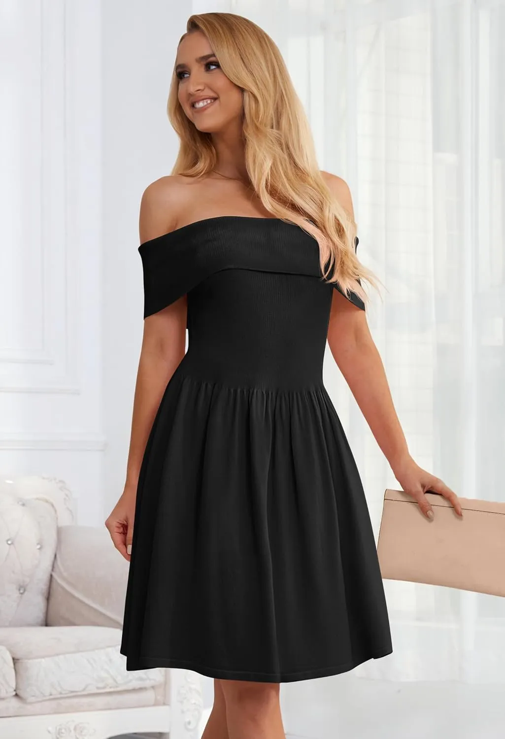 MEROKEETY Women's Summer Off Shoulder Mini Dresses 2025 Ruffle A Line Cocktail Party Knit Dress