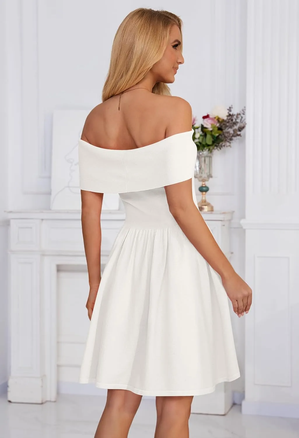 MEROKEETY Women's Summer Off Shoulder Mini Dresses 2025 Ruffle A Line Cocktail Party Knit Dress