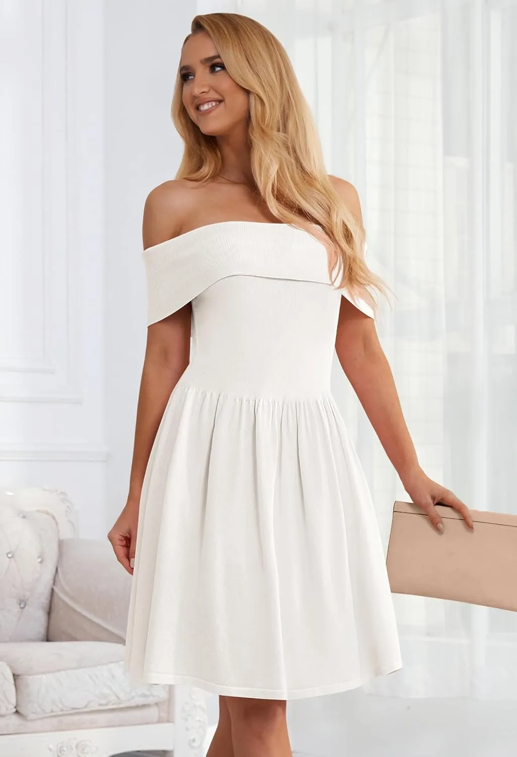 MEROKEETY Women's Summer Off Shoulder Mini Dresses 2025 Ruffle A Line Cocktail Party Knit Dress