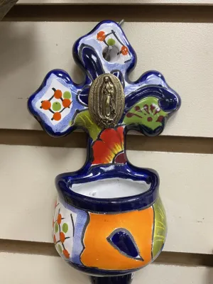Mexican Talavera Holy Water Font, SM w/Guadalupe