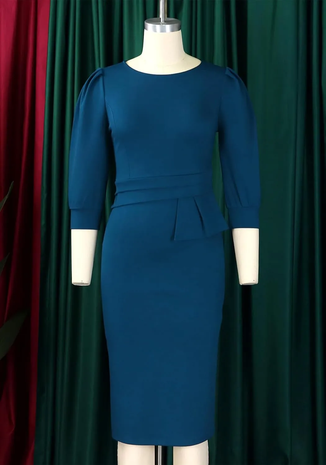 Midi Dresses for Women Formal Church Business Work Elegant 3/4 Sleeve Pencil Dress
