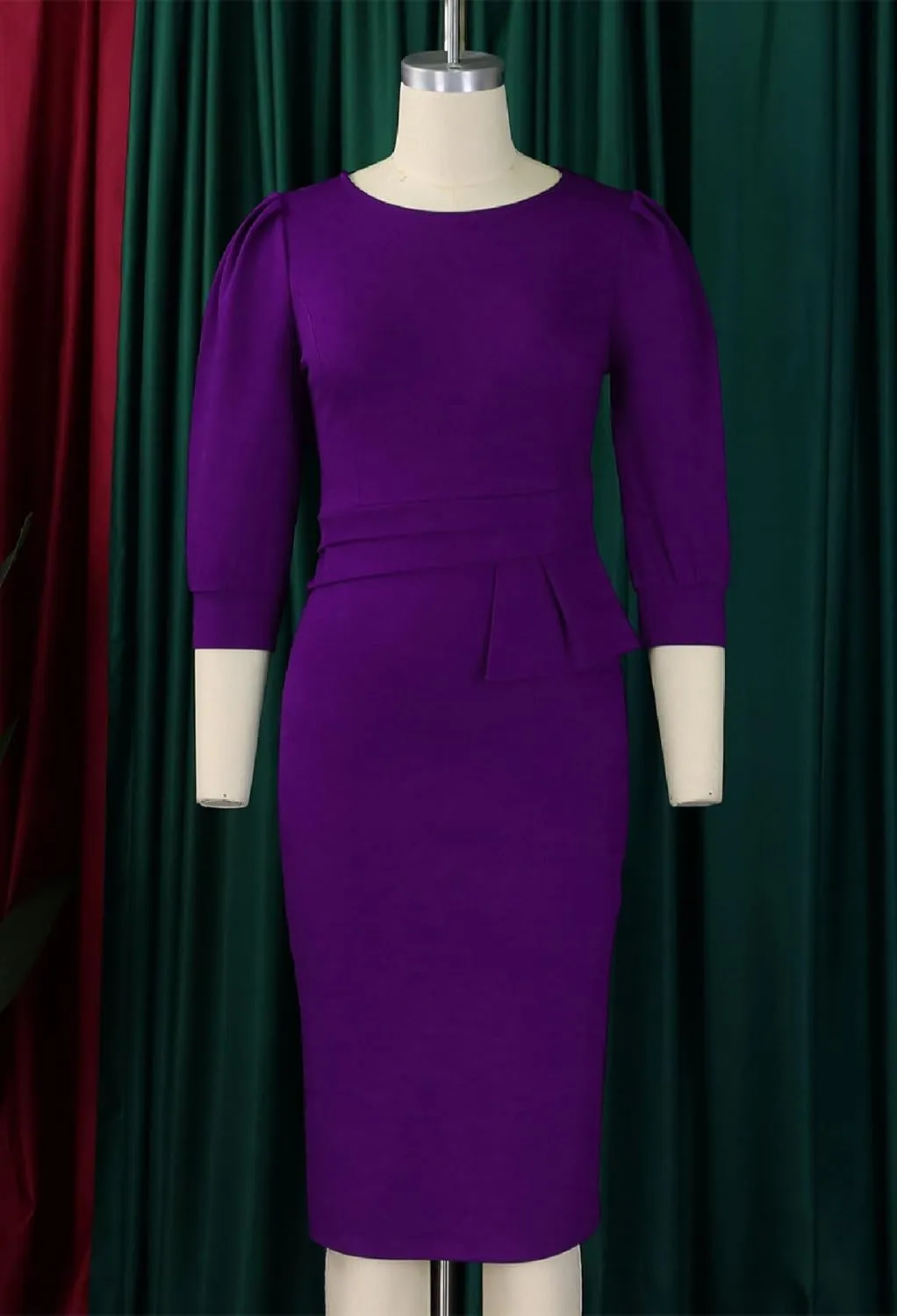 Midi Dresses for Women Formal Church Business Work Elegant 3/4 Sleeve Pencil Dress