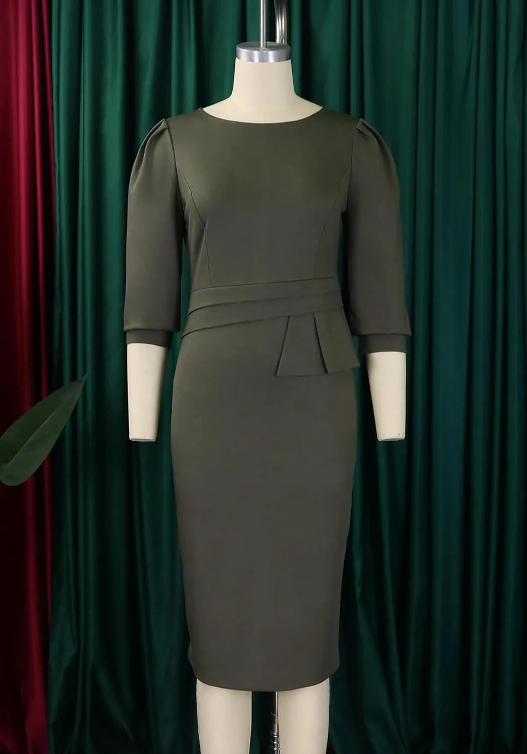 Midi Dresses for Women Formal Church Business Work Elegant 3/4 Sleeve Pencil Dress