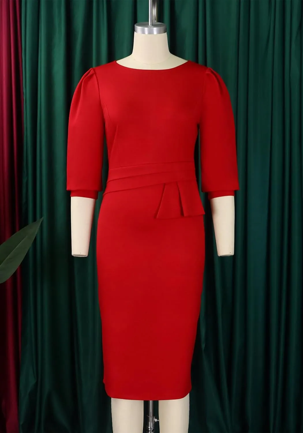 Midi Dresses for Women Formal Church Business Work Elegant 3/4 Sleeve Pencil Dress