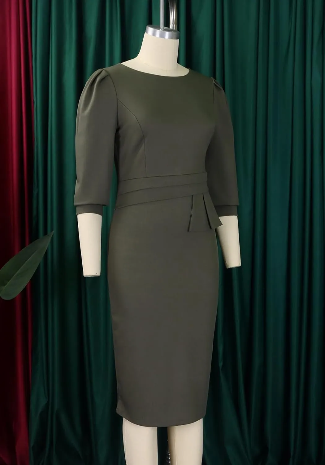 Midi Dresses for Women Formal Church Business Work Elegant 3/4 Sleeve Pencil Dress