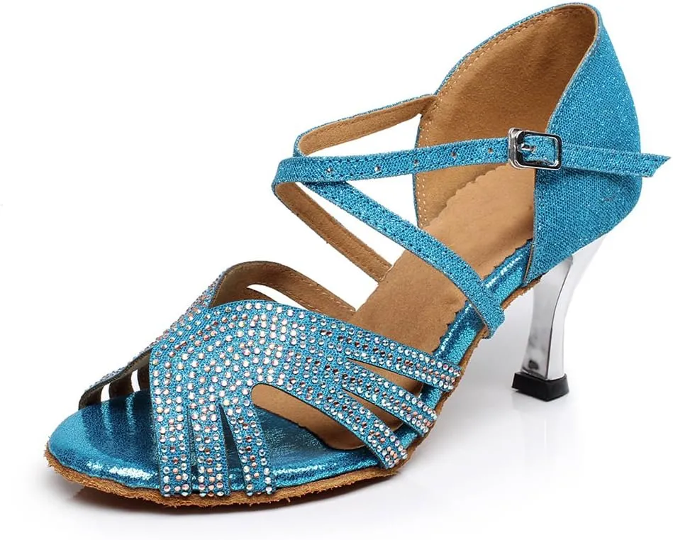Minishion Women's Cross Strap Crystals Suede Latin Dance Shoes Sparkle Wedding Sandals