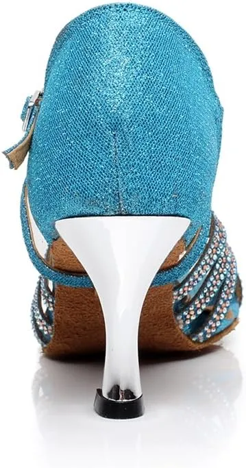 Minishion Women's Cross Strap Crystals Suede Latin Dance Shoes Sparkle Wedding Sandals