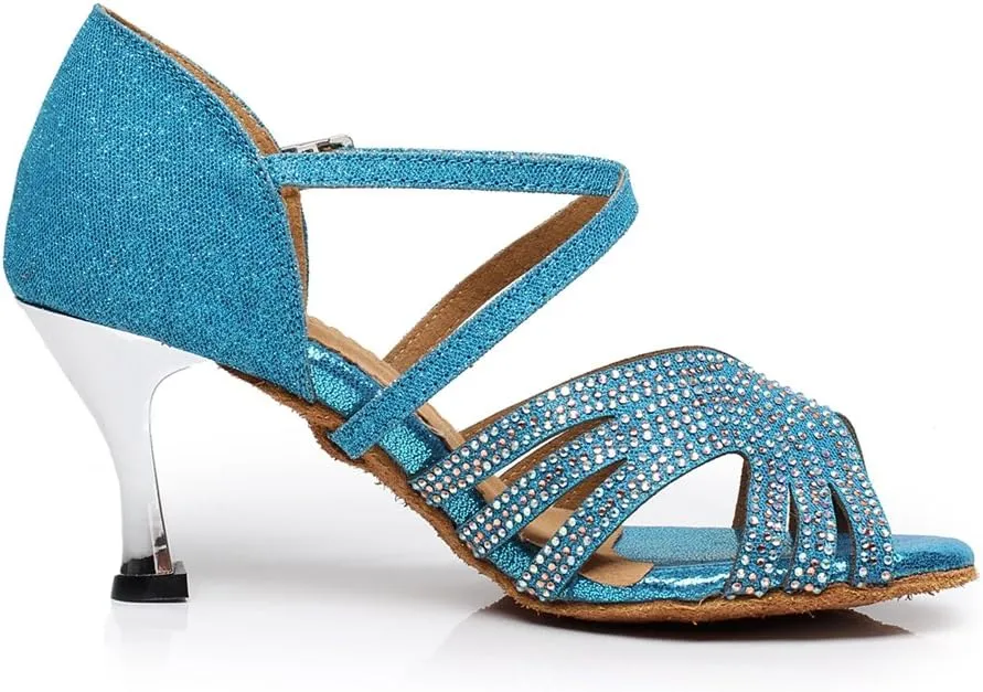 Minishion Women's Cross Strap Crystals Suede Latin Dance Shoes Sparkle Wedding Sandals
