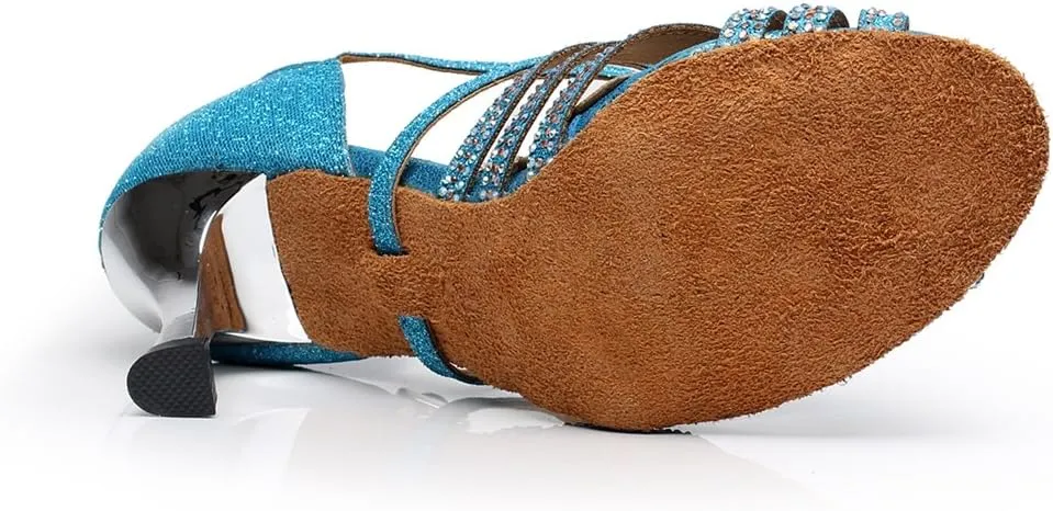 Minishion Women's Cross Strap Crystals Suede Latin Dance Shoes Sparkle Wedding Sandals