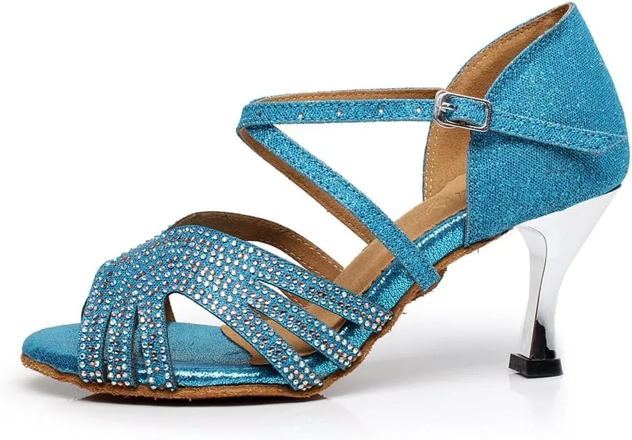 Minishion Women's Cross Strap Crystals Suede Latin Dance Shoes Sparkle Wedding Sandals