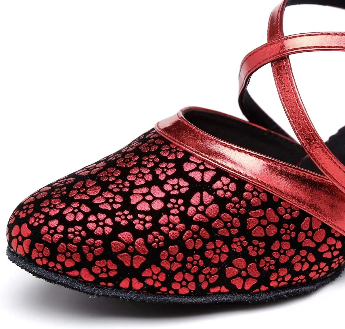 Minishion Women's Round Toe Cross Strap Floral Fashion Ballroom Dance Pumps Shoes
