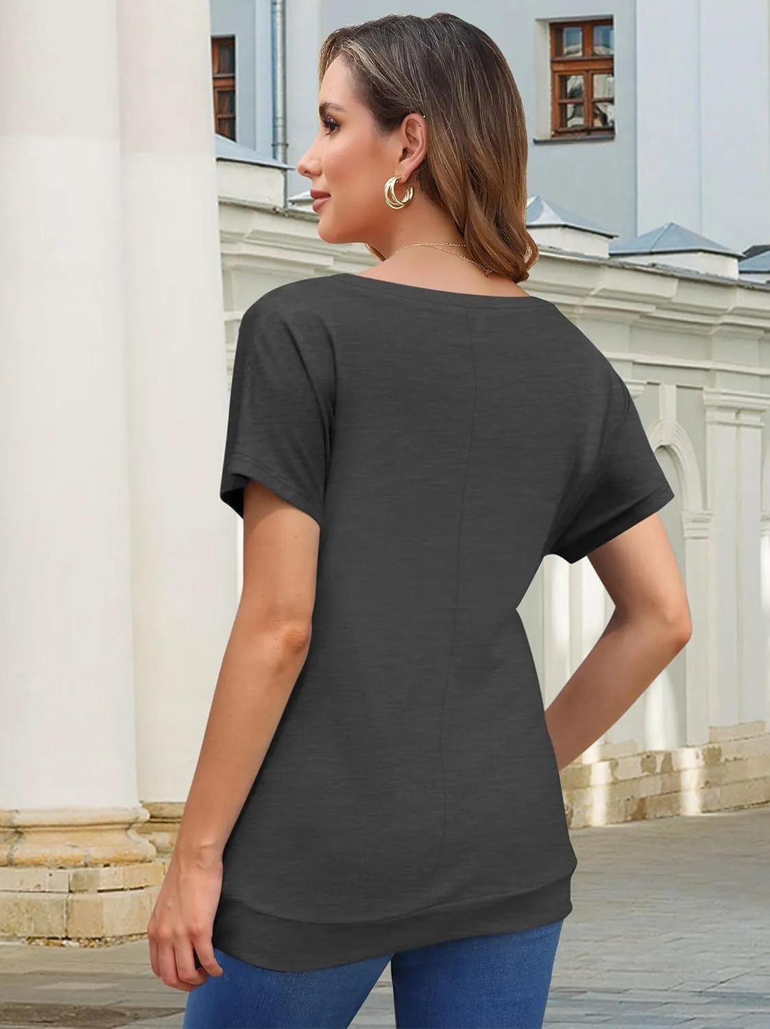 MOLERANI Women's Casual Short Sleeve Round Neck Loose Tunic T Shirt Blouse Tops