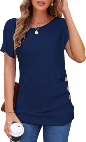MOLERANI Women's Casual Short Sleeve Round Neck Loose Tunic T Shirt Blouse Tops
