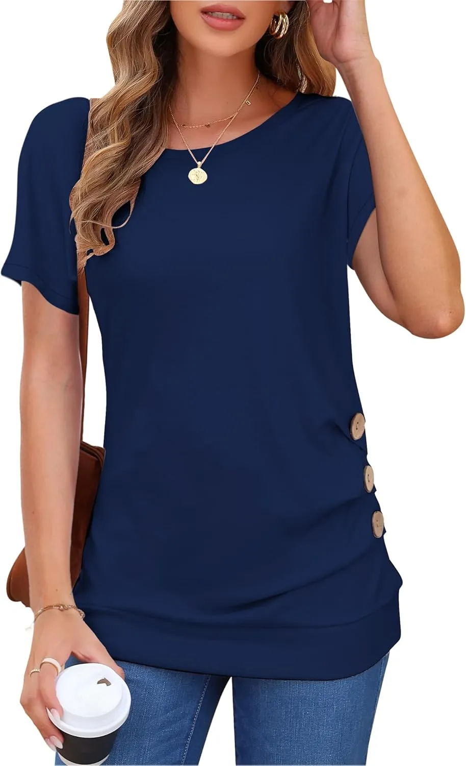 MOLERANI Women's Casual Short Sleeve Round Neck Loose Tunic T Shirt Blouse Tops