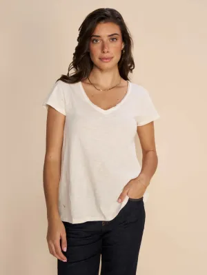 Mos Mosh Ecru Tulli V Neck Basic SS