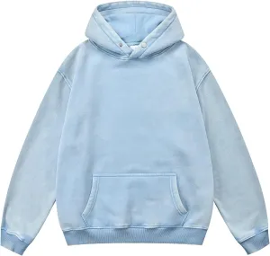 MY'S Mens Oversized Acid Wash Hoodie, Heavyweight Vintage Pullover, Fleece Cotton Sweatshirt for Couples, Unisex Streetwear