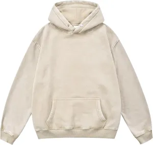 MY'S Mens Oversized Acid Wash Hoodie, Heavyweight Vintage Pullover, Fleece Cotton Sweatshirt for Couples, Unisex Streetwear