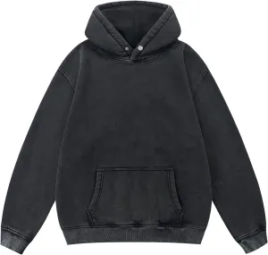 MY'S Mens Oversized Acid Wash Hoodie, Heavyweight Vintage Pullover, Fleece Cotton Sweatshirt for Couples, Unisex Streetwear