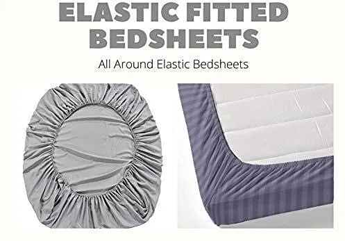 NEW LEAF Cotton All Around Elastic Fitted Premium Prints Queen Size Double Bed Bedsheet with 2 Large Pillow Covers Fits Upto Mattress of 8 Inches, Size-60"x78" Inches, Grey Abstract , 180 - 200 tc