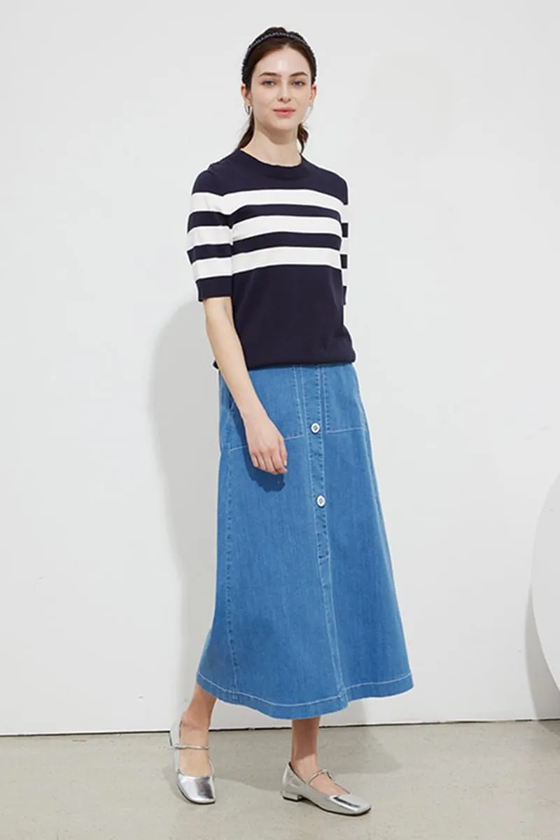 Nolabel Women's Petite Long Buttoned Denim Skirt with Pockets FGSKT01