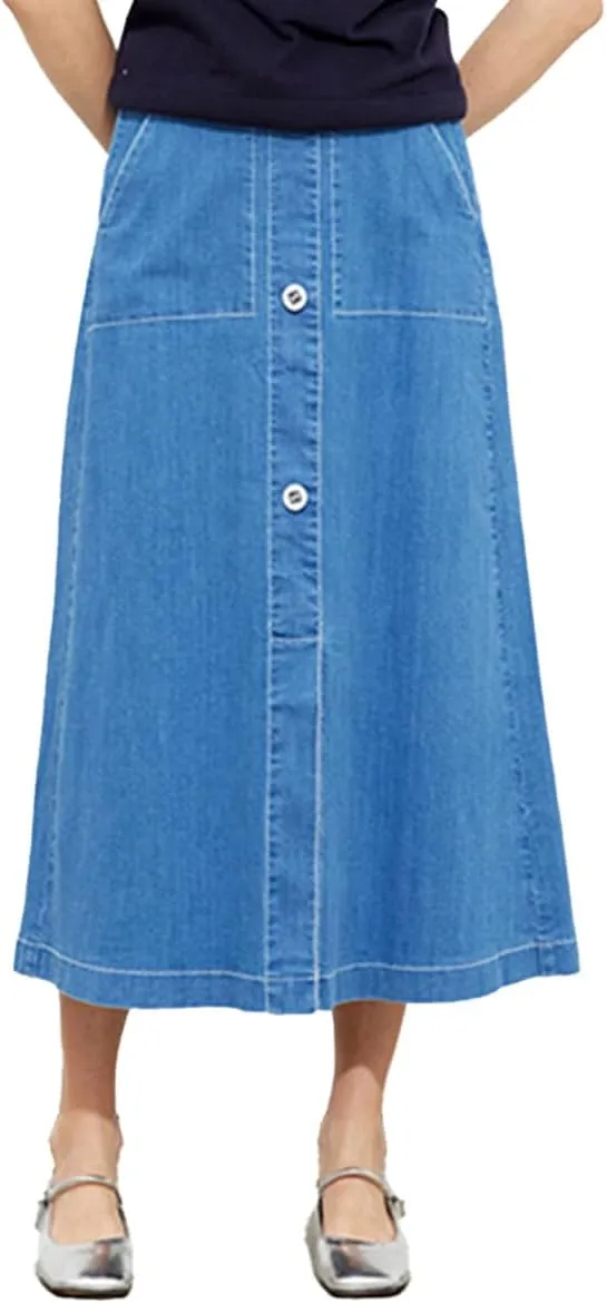Nolabel Women's Petite Long Buttoned Denim Skirt with Pockets FGSKT01