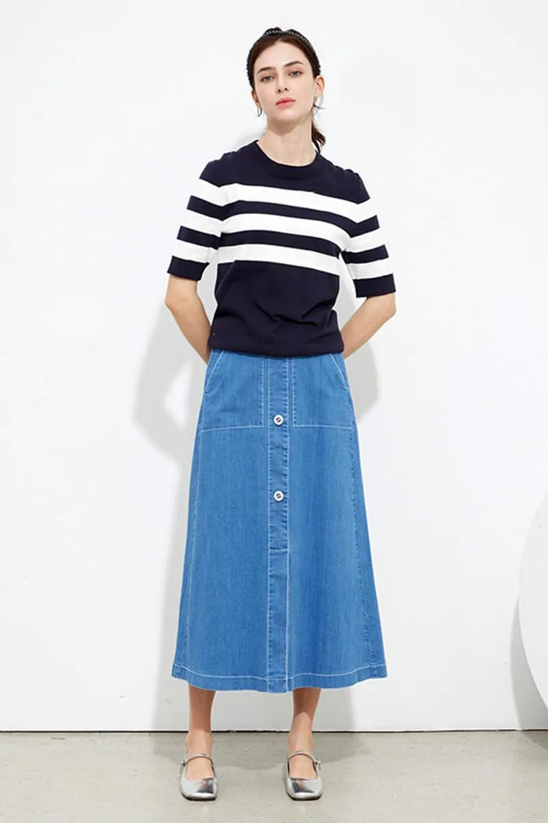 Nolabel Women's Petite Long Buttoned Denim Skirt with Pockets FGSKT01