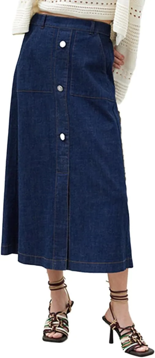 Nolabel Women's Petite Long Buttoned Denim Skirt with Pockets FGSKT01