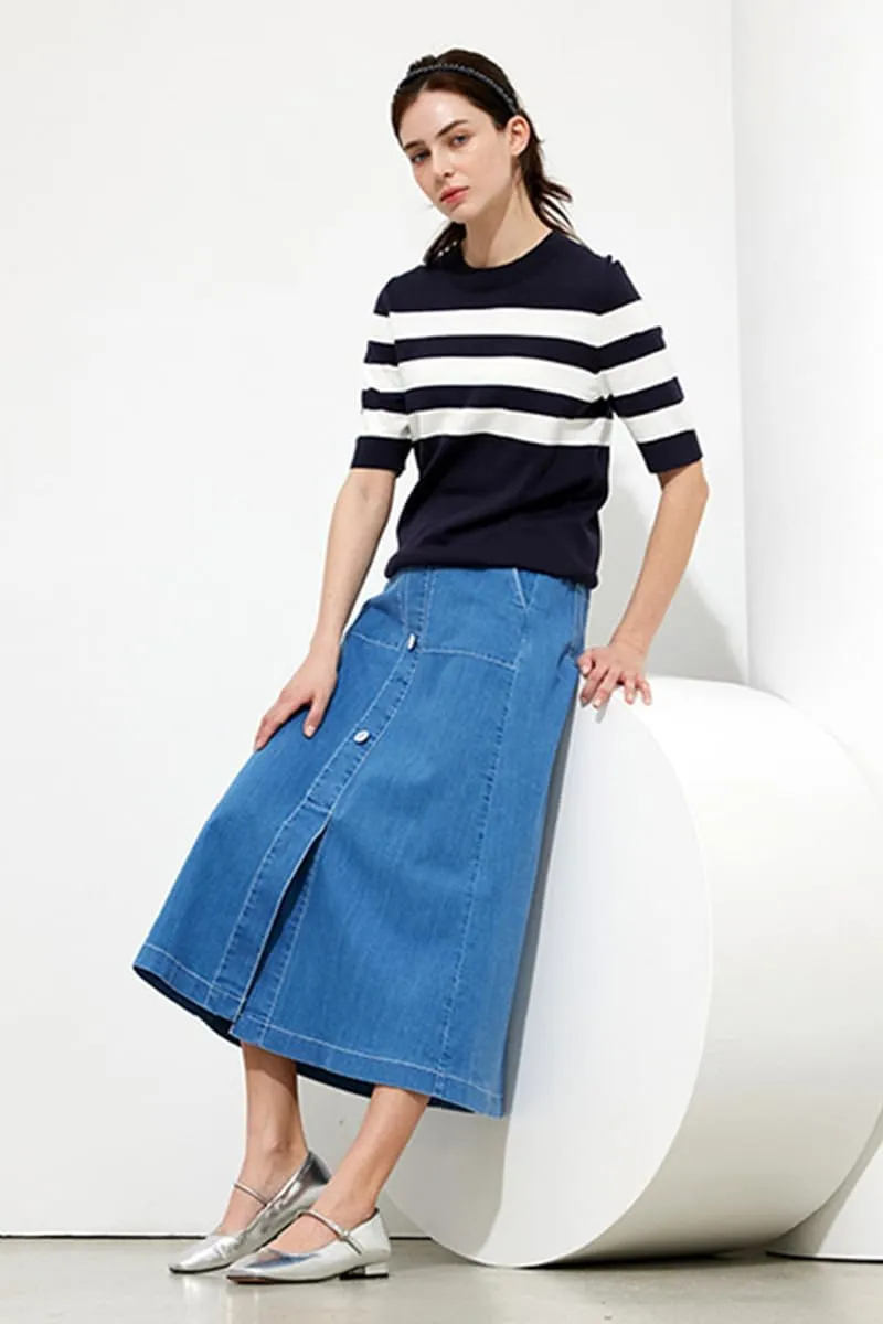 Nolabel Women's Petite Long Buttoned Denim Skirt with Pockets FGSKT01