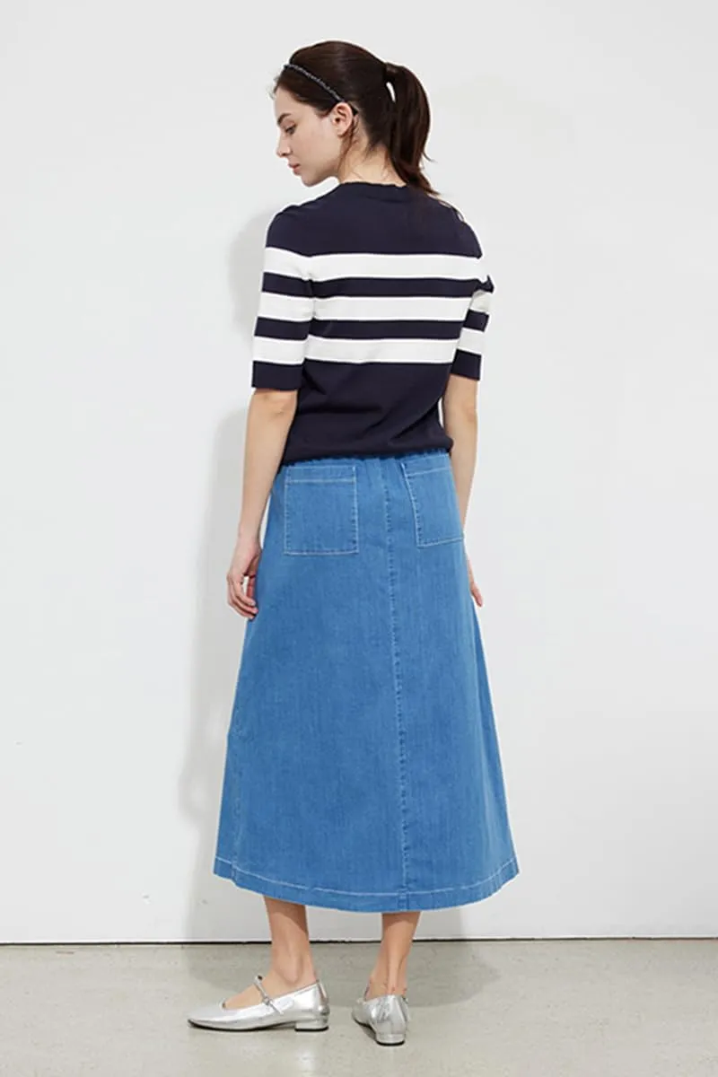 Nolabel Women's Petite Long Buttoned Denim Skirt with Pockets FGSKT01