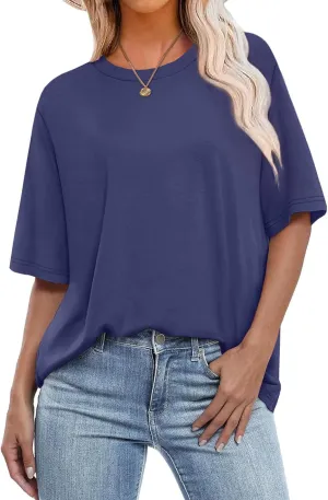 OFEEFAN Summer Tops for Women 2025 Short Sleeve Shirts Dressy Casual Crew Neck Tshirts Fashion