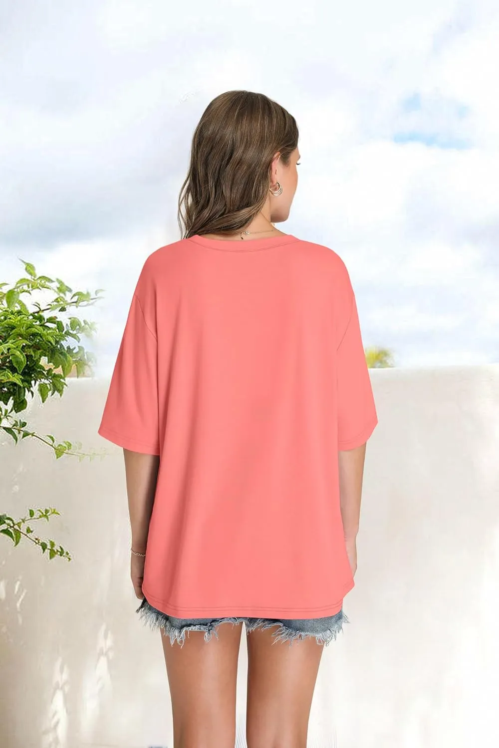 OFEEFAN Summer Tops for Women 2025 Short Sleeve Shirts Dressy Casual Crew Neck Tshirts Fashion