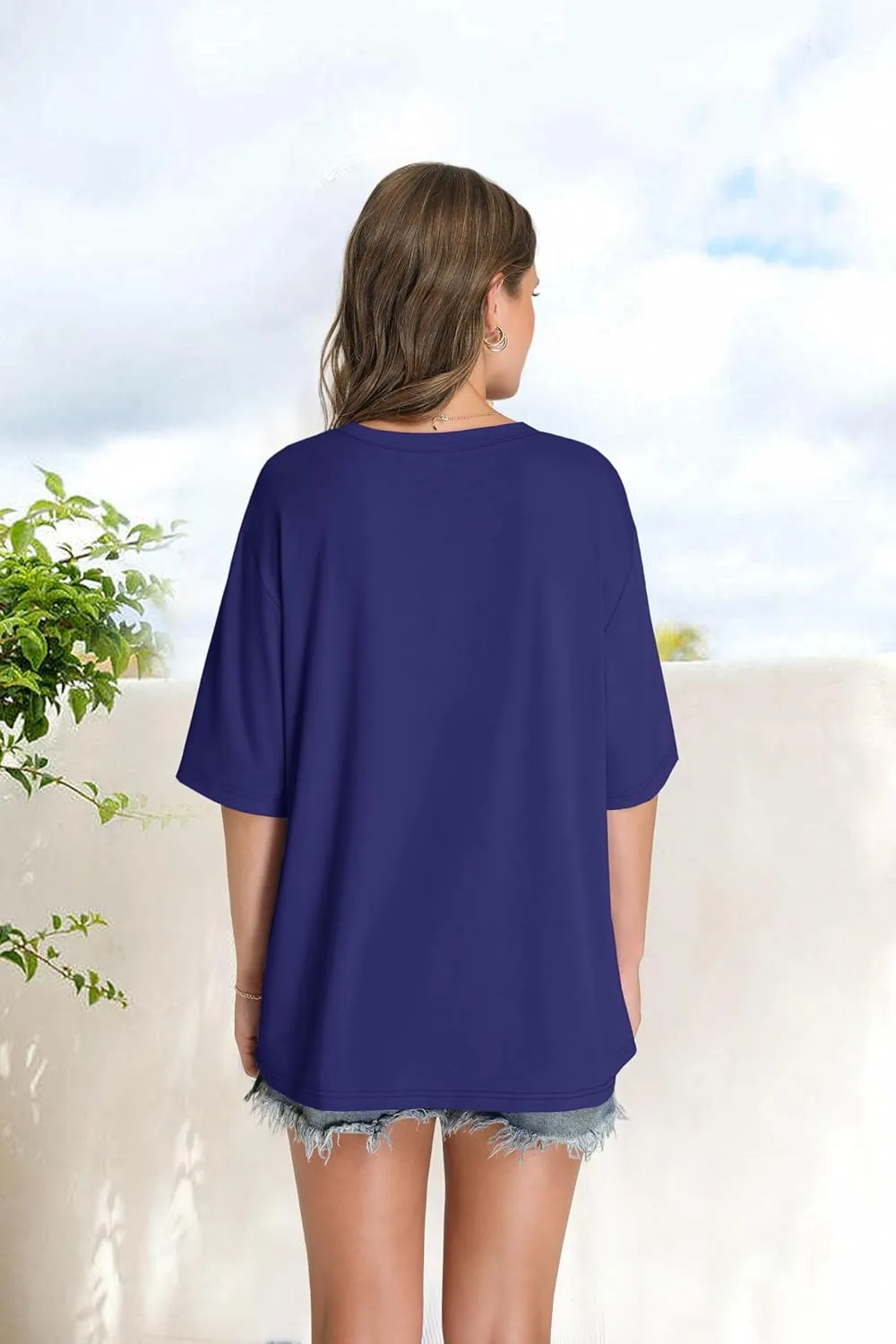 OFEEFAN Summer Tops for Women 2025 Short Sleeve Shirts Dressy Casual Crew Neck Tshirts Fashion