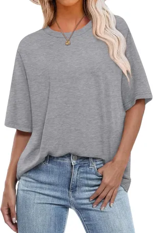 OFEEFAN Summer Tops for Women 2025 Short Sleeve Shirts Dressy Casual Crew Neck Tshirts Fashion
