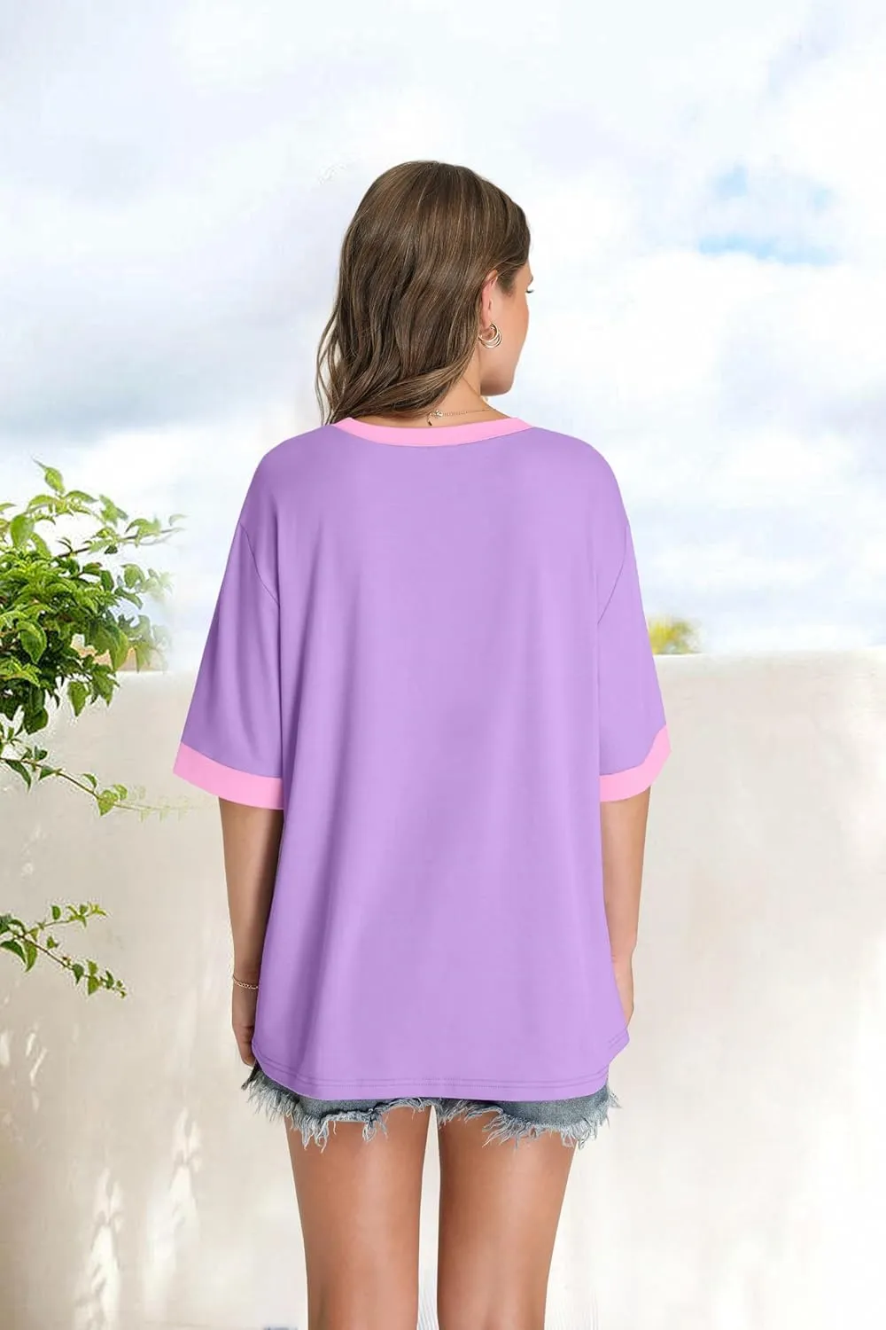 OFEEFAN Summer Tops for Women 2025 Short Sleeve Shirts Dressy Casual Crew Neck Tshirts Fashion