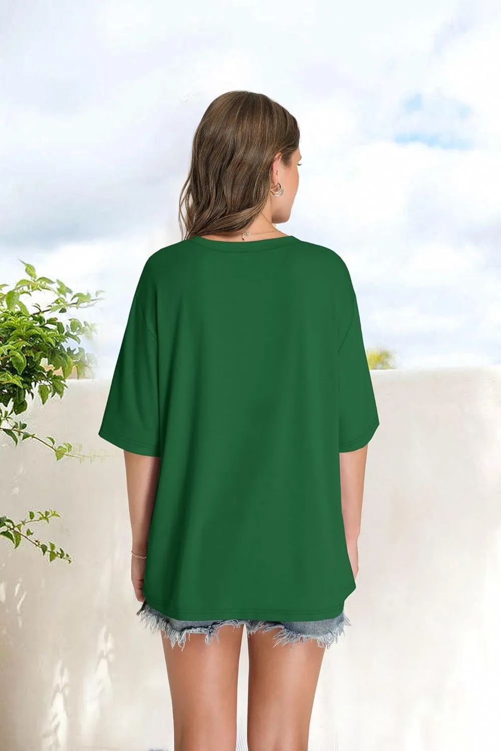 OFEEFAN Summer Tops for Women 2025 Short Sleeve Shirts Dressy Casual Crew Neck Tshirts Fashion