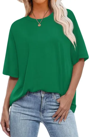 OFEEFAN Summer Tops for Women 2025 Short Sleeve Shirts Dressy Casual Crew Neck Tshirts Fashion