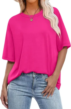 OFEEFAN Summer Tops for Women 2025 Short Sleeve Shirts Dressy Casual Crew Neck Tshirts Fashion