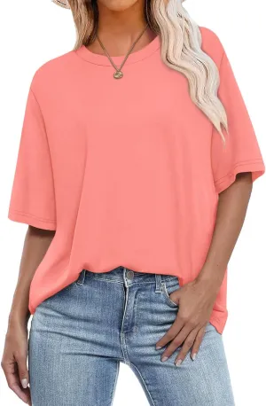 OFEEFAN Summer Tops for Women 2025 Short Sleeve Shirts Dressy Casual Crew Neck Tshirts Fashion
