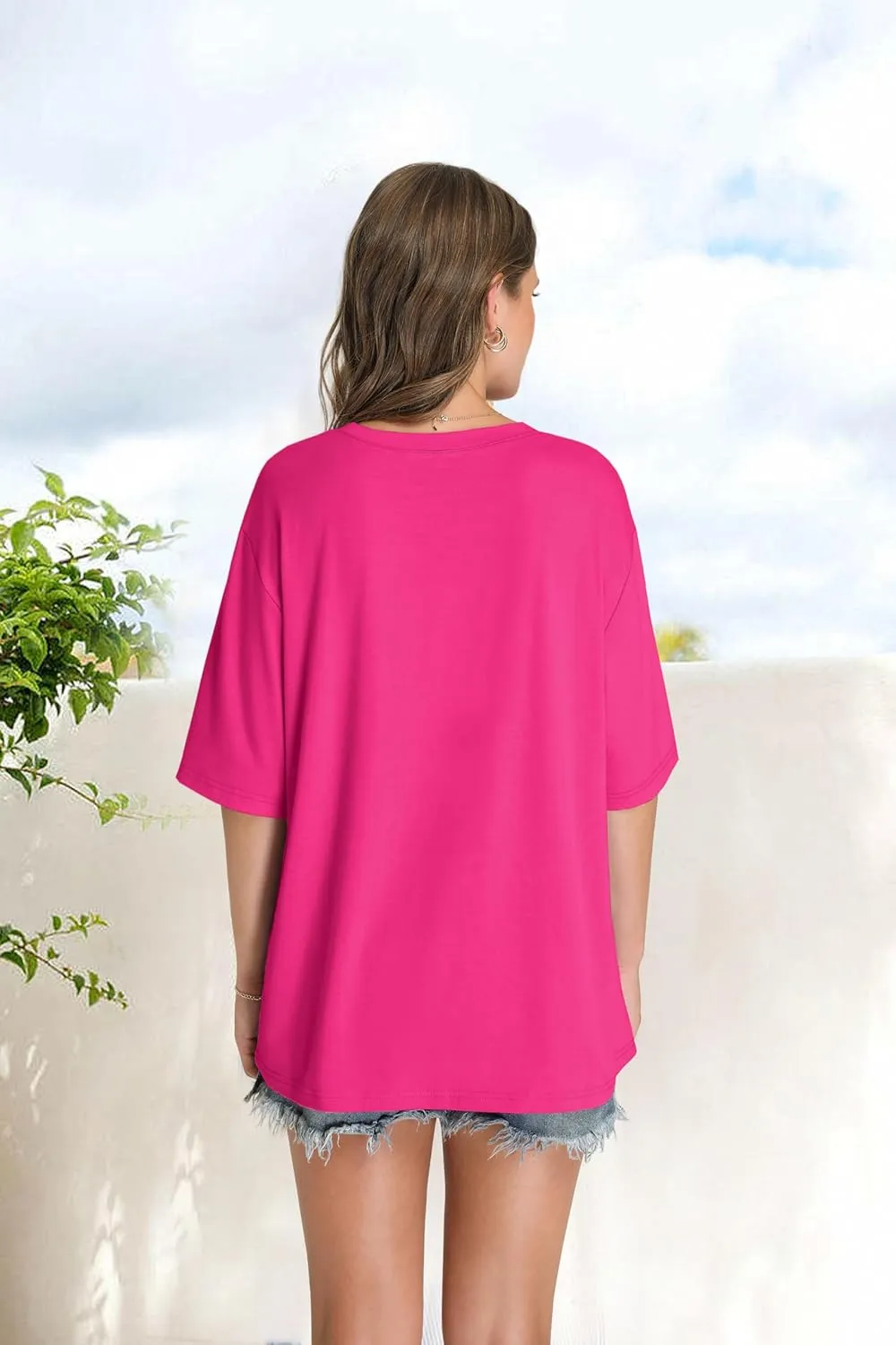 OFEEFAN Summer Tops for Women 2025 Short Sleeve Shirts Dressy Casual Crew Neck Tshirts Fashion