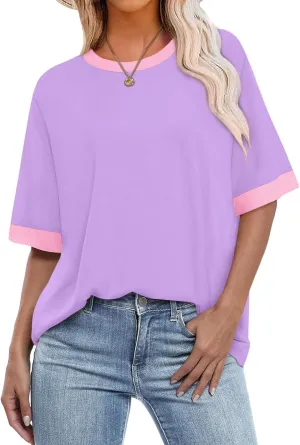 OFEEFAN Summer Tops for Women 2025 Short Sleeve Shirts Dressy Casual Crew Neck Tshirts Fashion