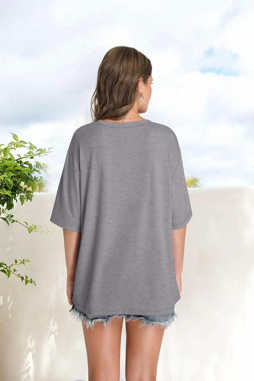 OFEEFAN Summer Tops for Women 2025 Short Sleeve Shirts Dressy Casual Crew Neck Tshirts Fashion