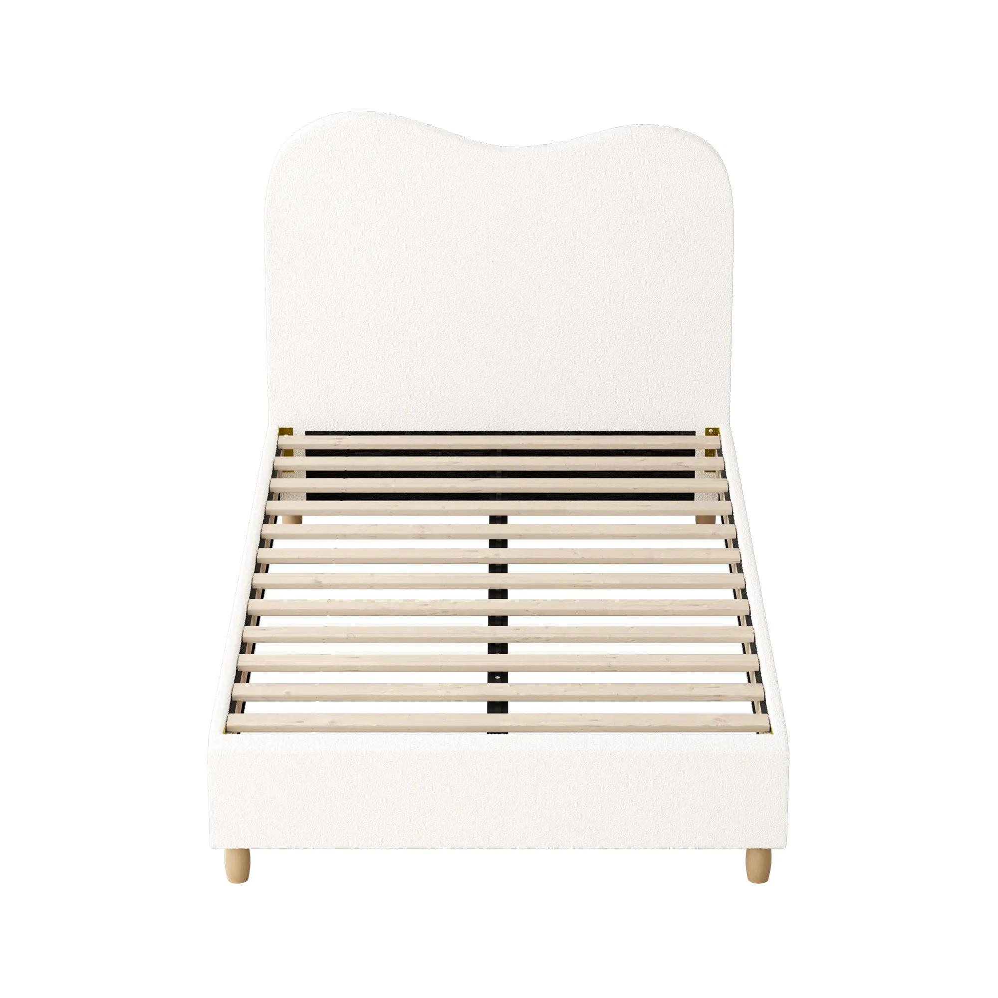 Oikiture Bed Frame King Single Size White Boucle Cloud Shape