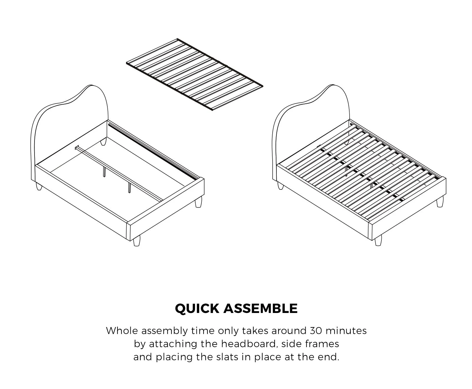 Oikiture Bed Frame King Single Size White Boucle Cloud Shape