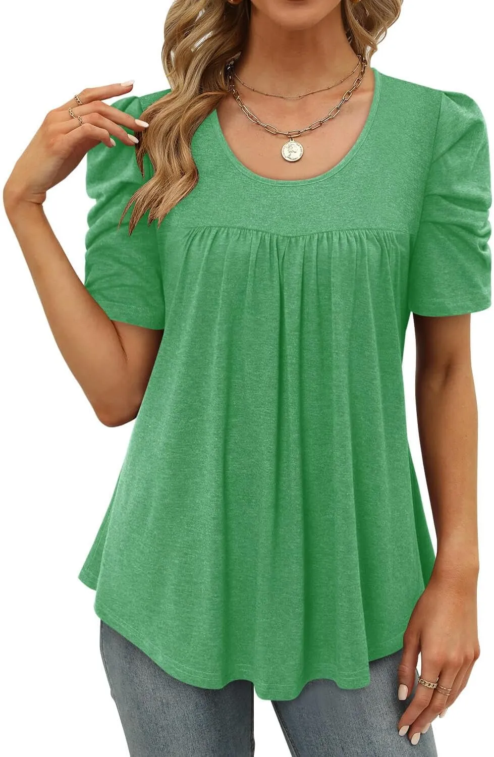 ONLYSHE Short Sleeve Shirts for Women Summer Tops Dressy Boho Blouses Crewneck Tunic Tops for Leggings S-3XL