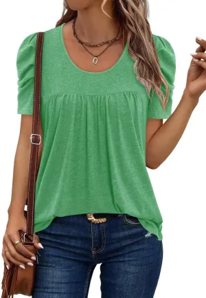 ONLYSHE Short Sleeve Shirts for Women Summer Tops Dressy Boho Blouses Crewneck Tunic Tops for Leggings S-3XL