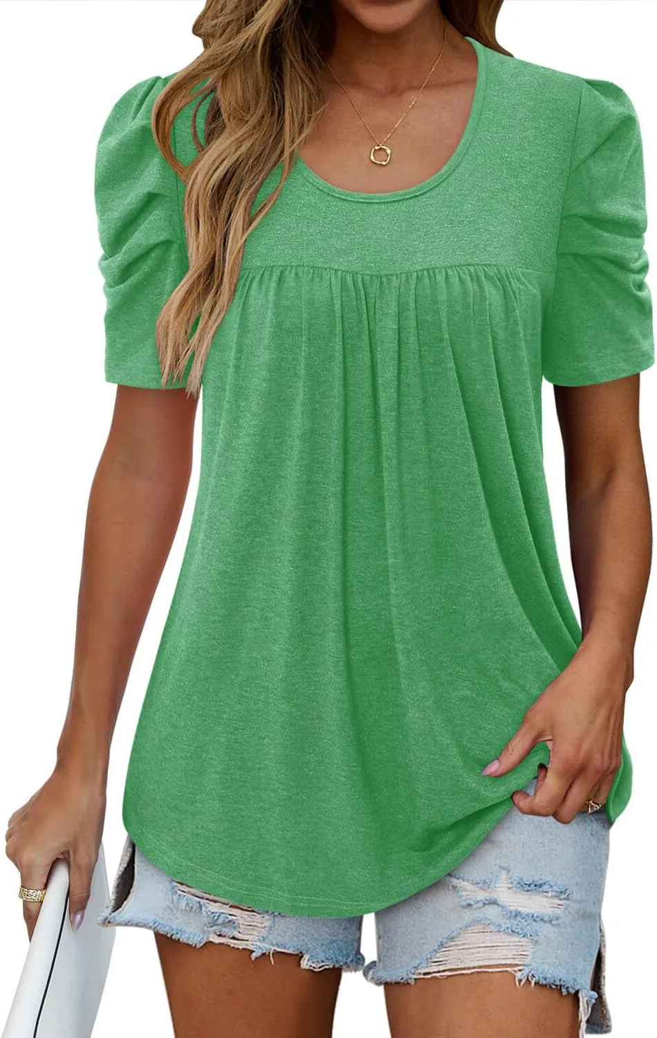 ONLYSHE Short Sleeve Shirts for Women Summer Tops Dressy Boho Blouses Crewneck Tunic Tops for Leggings S-3XL